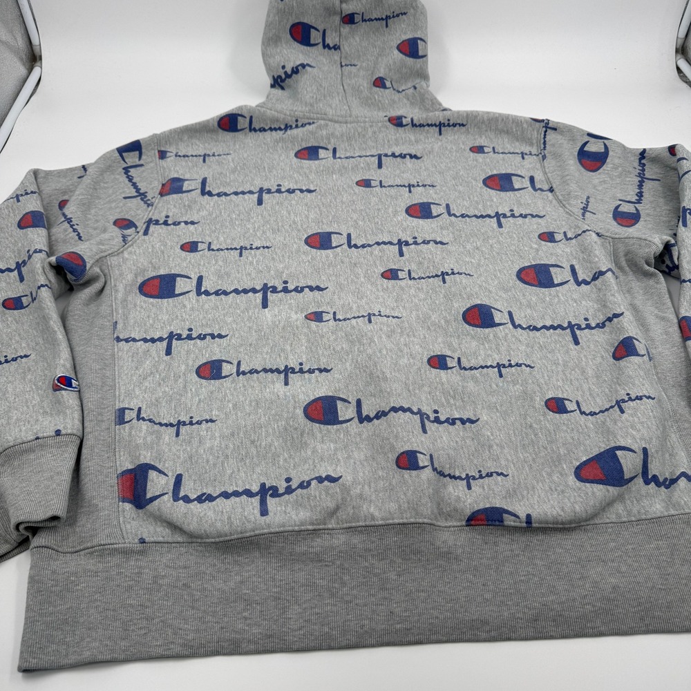Champion Reverse Weave All Over Print Logo Hoodie Sweatshirt Men's X Large Gray - Picture 9 of 10